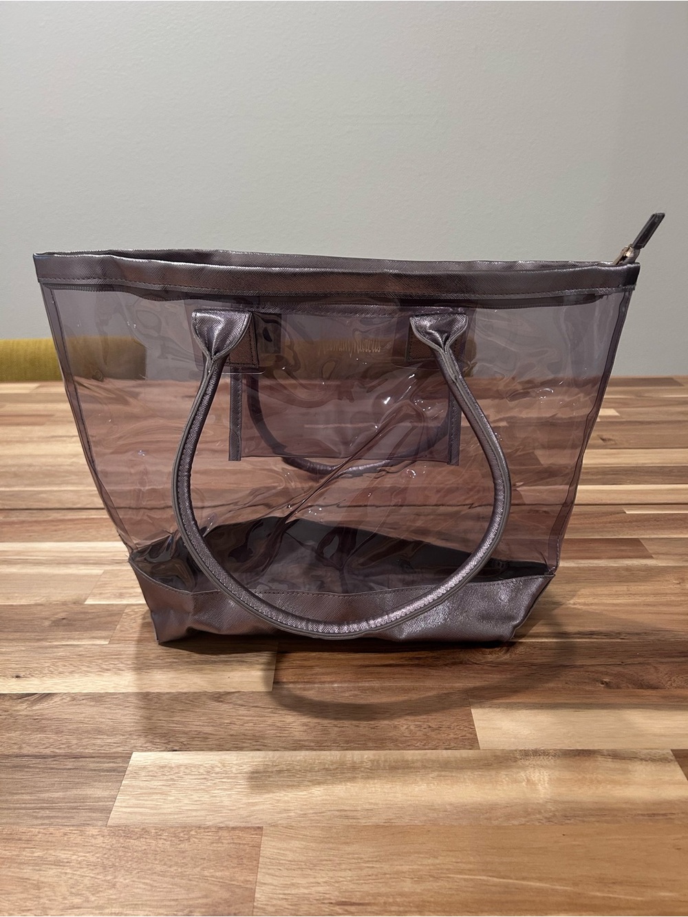 Neiman Marcus Clear Smoke Gray Tote Bag with Metallic Trim